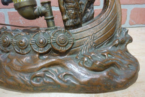 VIKING SHIP Antique Bronze Clad Decorative Arts Lamp Light Statue W JOHNSON