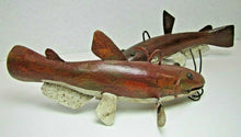 Load image into Gallery viewer, 2 Folk Art Catfish Fishing Decoys RAF Robert Allen Francis Adirondacks NY 1950s
