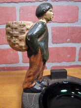 Load image into Gallery viewer, Antique Cast Iron Hubley Boy with Sack Decorative Art Ashtray Match Holder Tray
