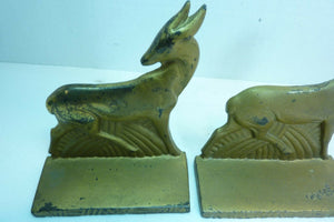 Antique Art Deco Cast Iron Antelope Deer Bookends original old gold book ends