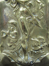 Load image into Gallery viewer, POSEIDON TRIDENT DAUPHINS Old Brass Decorative Arts Wall Plaque Shelf Box Ornate
