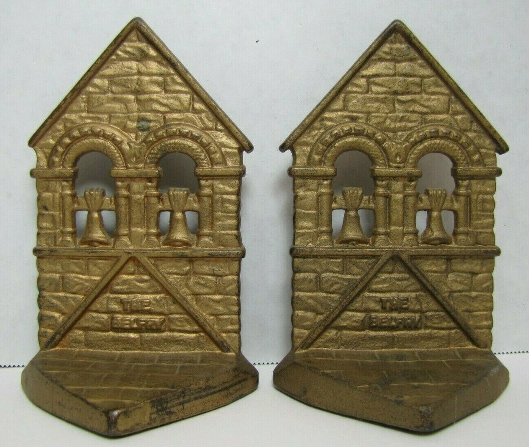 The BELFRY c1928 Cast Iron Old Figural Decorative Art Statue Bookends