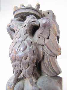 Antique Carved Wood Double Headed EAGLE DEVIL EVIL Man Head Hardware Element