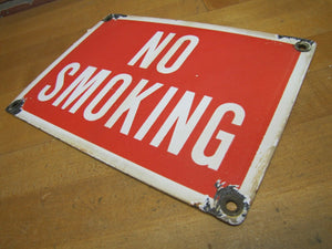 NO SMOKING Old Porcelain Sign Gas Station Industrial Repair Shop RR Subway Ad