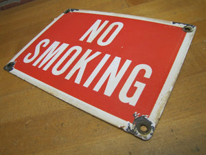 NO SMOKING Old Porcelain Sign Gas Station Industrial Safety Repair Shop Ad