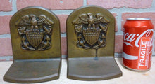 Load image into Gallery viewer, Antique Brass American Eagle Shield Crest Anchors Navy Decorative Art Bookends
