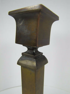 Antique Bradley & Hubbard Candlesticks Pair brass posts cast iron base tall B&H