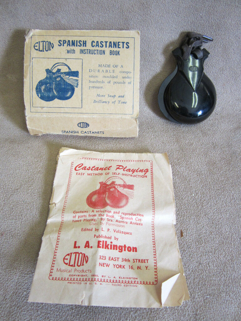 Old ELTON SPANISH CASTANETS with Orig Packaging Baekelite ? Black