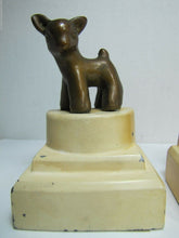 Load image into Gallery viewer, 1930s ART DECO FAWN DOE BABY DEER Bookends Triple Tier Base Small Childrens Size
