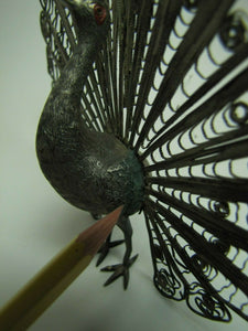 Antique Victorian Peacock Ornate Metalwork Detailed Decorative Art Statue