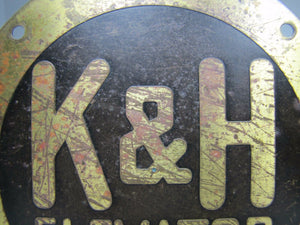 K&H ELEVATOR CHICAGO Old Plaque Sign Brass Bronze Industrial Hardware Ad