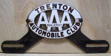 Load image into Gallery viewer, TRENTON AUTOMOBILE CLUB Old Porcelain License Plate Topper AAA New Jersey Fox Co
