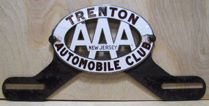 TRENTON AUTOMOBILE CLUB Old Porcelain License Plate Topper AAA New Jersey Fox Co
