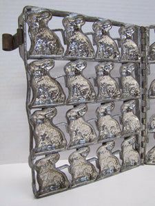 Old Chocolate Bunnies Mold metal industrial hinged sixteen bunny rabbits easter