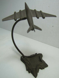 Old Art Deco Bronze Airplane Desk Ashtray Coin Trinkets jet fighter plane ornate