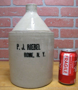 PJ RIEBEL ROME NY Old Advertising Stoneware Pottery Jug Crock Liquor Whiskey
