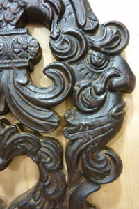 Antique Carved Wood Evil Devil Mens Faces Double Dragons Eagles Heart Chair Back
