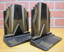 Load image into Gallery viewer, Art Deco SKYSCRAPER Stylized Geometric Cast Iron Pair Bookends Decorative Arts
