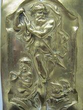 Load image into Gallery viewer, POSEIDON TRIDENT DAUPHINS Old Brass Decorative Arts Wall Plaque Shelf Box Ornate
