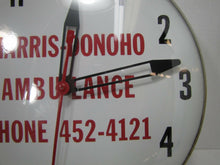 Load image into Gallery viewer, HARRIS DONOHO AMBULANCE Old Advertising Clock Bowed Glass EMT Rescue Ad Sign USA
