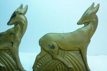 Load image into Gallery viewer, Antique Art Deco Cast Iron Antelope Deer Bookends original old gold book ends
