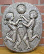 Load image into Gallery viewer, Vintage GIRL BOY BASKETBALL Sports Plaque High Relief Raised Design Cast Metal
