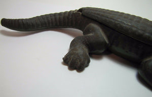 Antique Cast Iron Alligator match safe trinket tray top lift old original paint