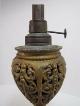 Load image into Gallery viewer, Victorian Miller Oil Lamp Scary Faces Cast Metal Gold Ornate Antique Light USA
