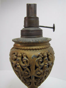 Victorian Miller Oil Lamp Scary Faces Cast Metal Gold Ornate Antique Light USA
