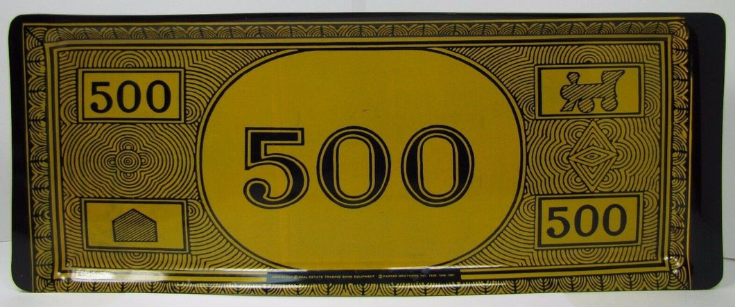 1960s MONOPOLY PARKER BROS $500 Dollar Bill Serving Game Accessory Tray Sign Ad