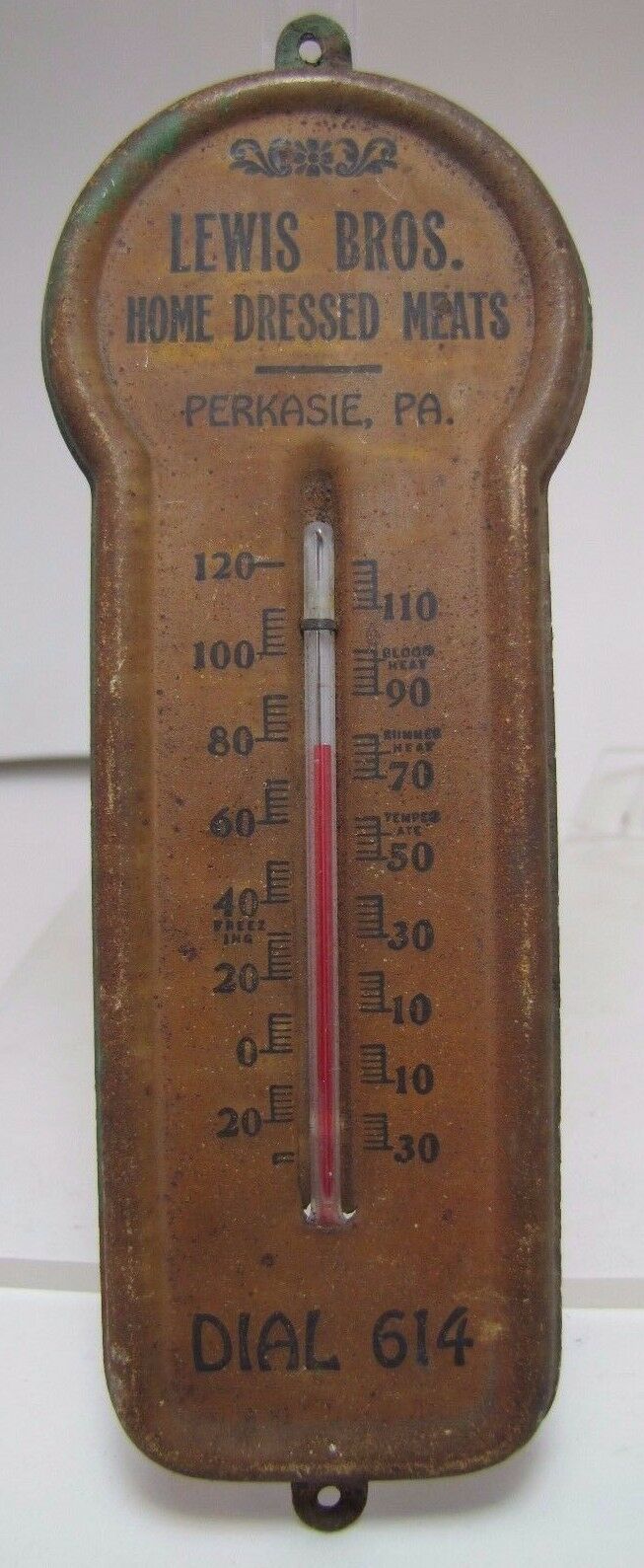 LEWIS BROS HOME DRESSED MEATS PERKASIE PA Old Advertising Thermometer dial 614