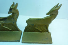 Load image into Gallery viewer, Antique Art Deco Cast Iron Antelope Deer Bookends original old gold book ends
