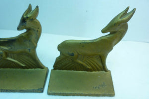 Antique Art Deco Cast Iron Antelope Deer Bookends original old gold book ends
