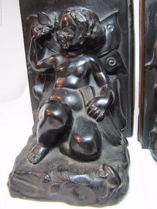 Antique Art Nouveau CHERUB CHILD FROG BUTTERFLY Bookends Decorative Art Statue