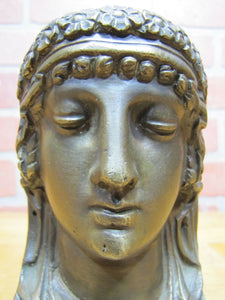 19c Bronze Beautiful Maiden Flower Decorative Art Architectural Hardware Element
