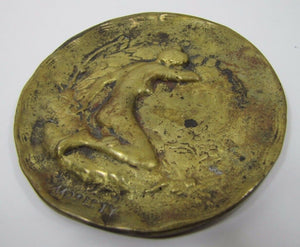 Art Nouveau Nude Maiden Brass Tray 'Modesty' Old Card Tip Trinket Ring Jewelry