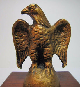 Old Cast Iron EAGLE PAPERWEIGHT Detailed Figural Metal Bird Mounted Wooden Base