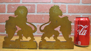 Antique Cast Iron LION Bookends Upright Crest Shield Decorative Art Statues