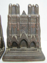 Load image into Gallery viewer, Antique Cast Iron Cathedral Bookends bronze wash exquisite ornate detailing old
