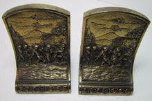 Load image into Gallery viewer, JENNING BROS Antique Bookends JB Village Scene Dancers Fine Ornate Detail
