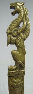 Old Brass Dragon Winged Serpent Figural Letter Opener Page Turner Lions Head