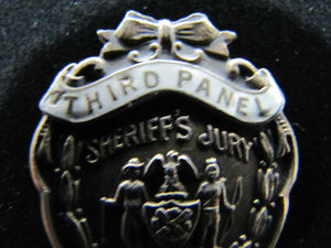 1908 SHERRIF'S JURY Sterling Silver White Blue Enamel Pinback Medallion Pin