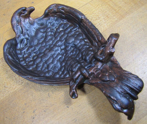 EAGLE Antique Cast Iron Tray Figural Perched Bird High Relief Feathers Branch