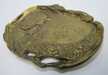 Load image into Gallery viewer, MAIDEN BONNET SHIP OCEAN SUN FISH Old Brass Figural Decorative Arts Trinket Tray
