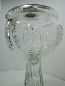 Antique Kerosene Oil Lamp leaf patterned clear glass light turn of century 1900