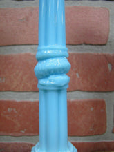 Load image into Gallery viewer, SERPENT SNAKE KOI DRAGON FISH Antique Pair Blue Milkglass Candlesticks Ornate
