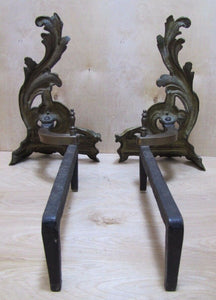 Old Andirons Brass Bronze Cast Iron Decorative Art Fire Dogs Fireplace Tools
