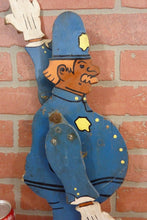 Load image into Gallery viewer, POLICEMAN WHIRLIGIG Old Folk Art Wooden Moustache Hat Badge Striped Socks Gloves
