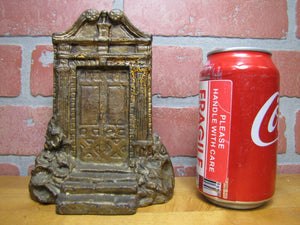 DOOR Antique Cast Iron Figural Doorstop Bookend Entrance Way Steps Landscape