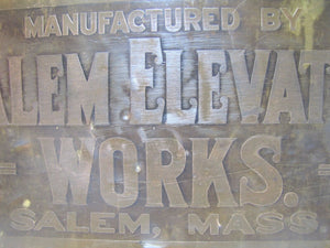 Antique SALEM ELEVATOR WORKS Brass Sign Salem Mass Architectural Hardware Plaque